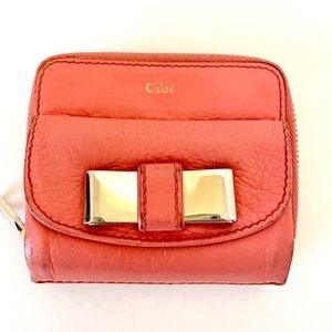 Chloe Lily Bow Pink Leather Double Sided Bifold Compact Wallet